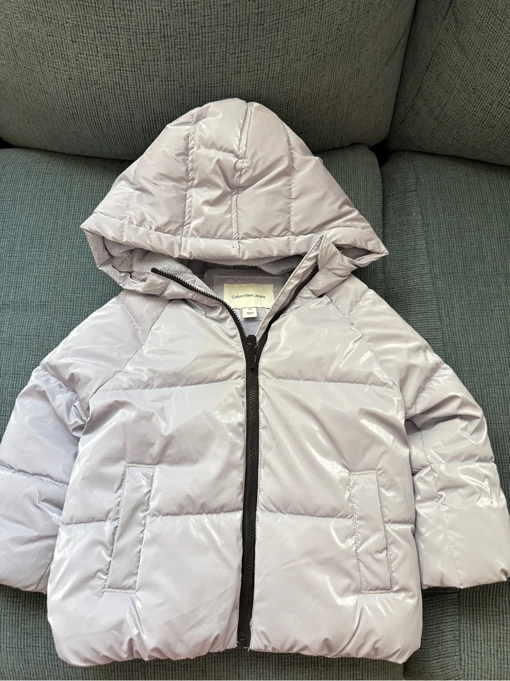 Calvin Klein Pale Lavender Glossy Puffer Jacket with Hood
